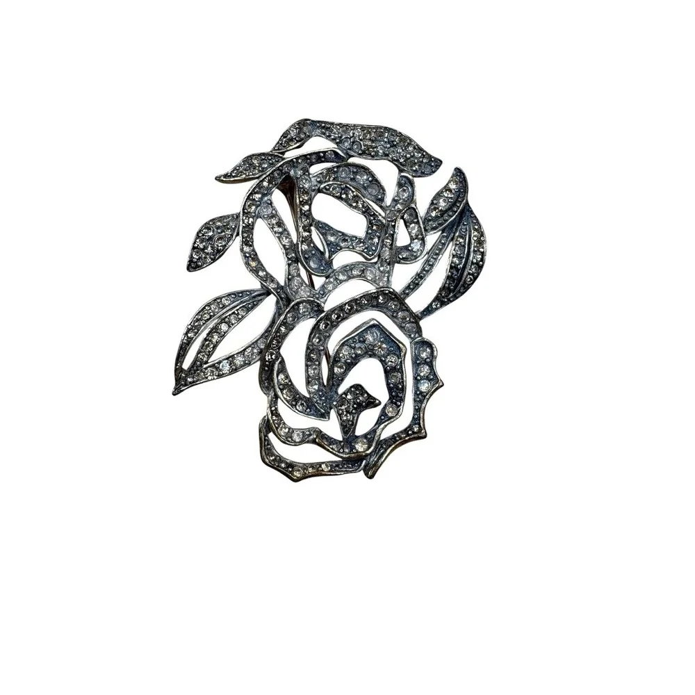Vintage KC Gold Tone Openwork Rose Flower Brooch Pin Modernist Floral